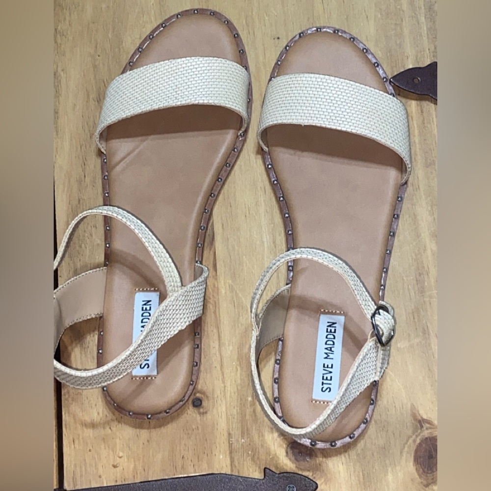 Steven Madden*CUTE*Summer Natural Beige Raffia Sandals~sz 11~EXCELLENT